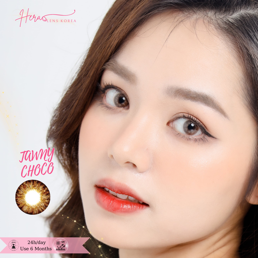 Kính Áp Tròng Hera Nâu Gỗ Sáng Viền Đen Không Độ TAWNY CHOCO Nhập Khẩu Hàn Quốc Lens Không Cận 6 Tháng