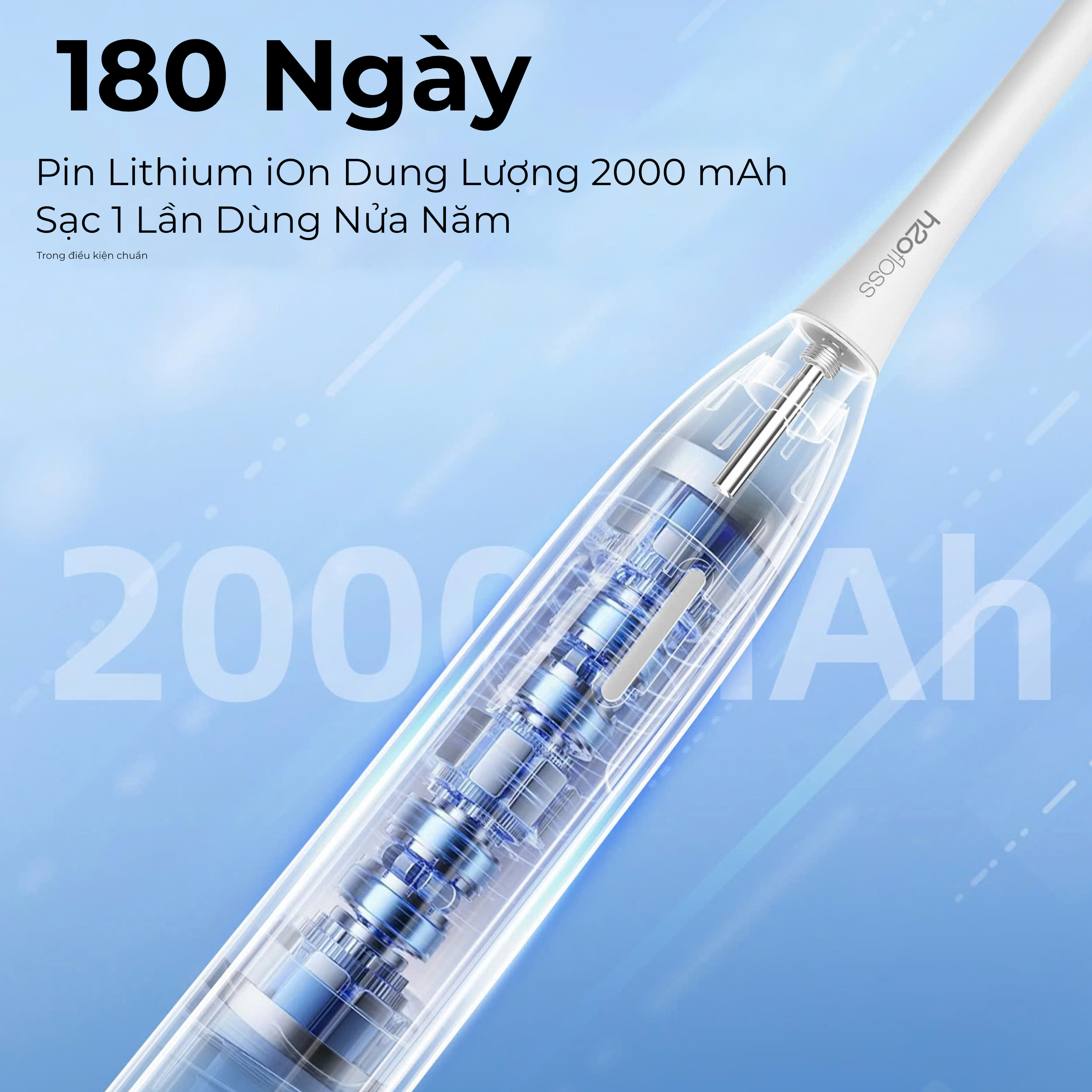 Bàn chải đánh răng điện H2ofloss BT 01, bản nâng cấp với cảm biến lực và tính năng tự bật tắt