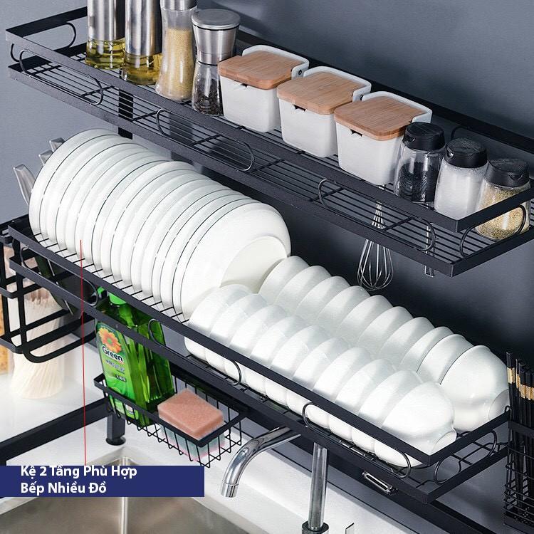Kệ Chén Bát Nhà Bếp Đa Năng 2 Tầng Đặt Trên Bồn Rửa Sơn Tĩnh Điện chống gỉ