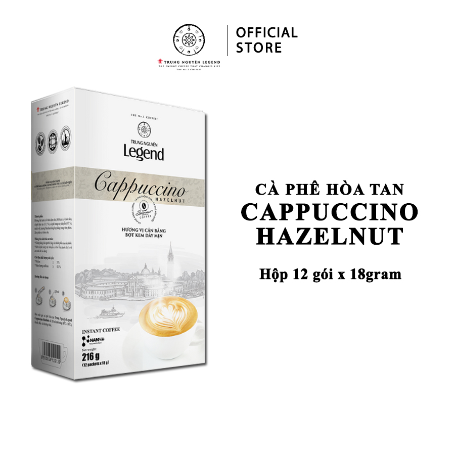 Trung Nguyên Legend - Cà phê hoà tan rang xay Cappuccino Hazelnut - Hộp 12 gói x 18gr