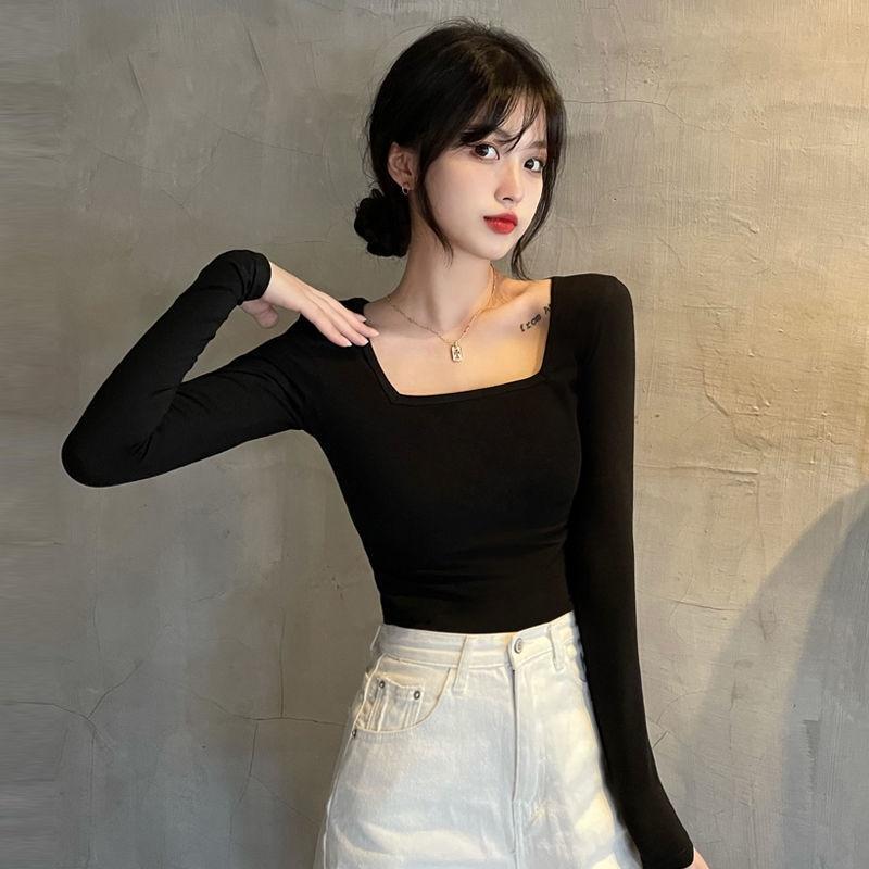 Áo croptop nữ tay dài, áo thun croptop kiểu cổ vuông, ôm body sexy phong cách Hàn Quốc đẹp, chất thun co giãn ACN005