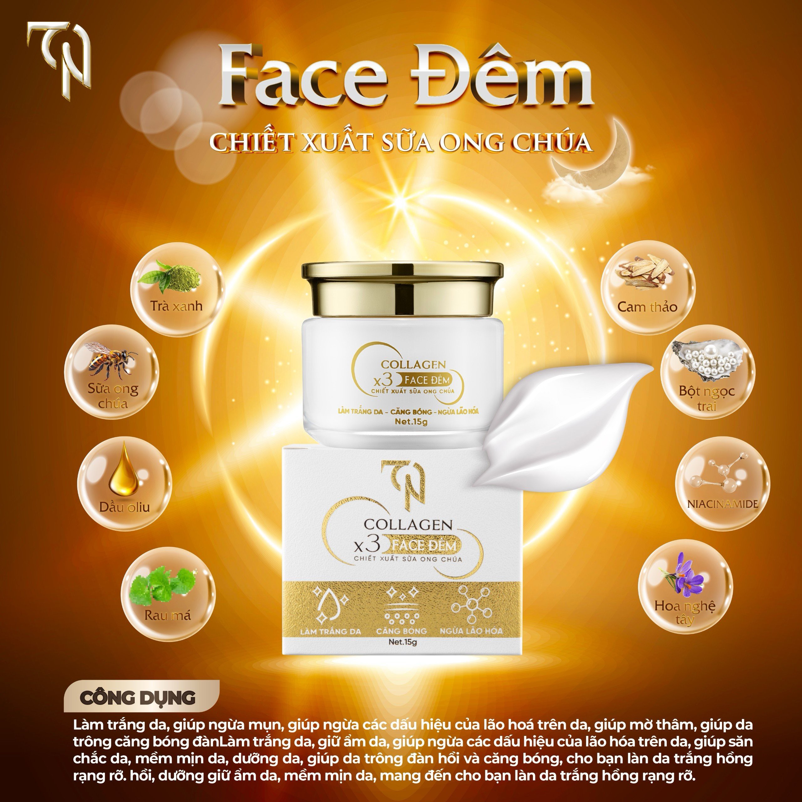 Kem Face Ngày Và Đêm Đông Trùng Hạ Thảo Collagen x3 Mỹ Phẩm Đông Anh Chính Hãng 15g Dưỡng Ẩm Trắng Da Ngăn Ngừa Lão Hóa