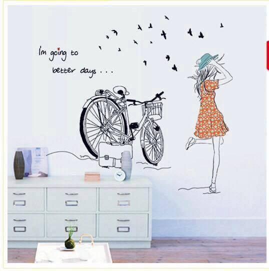 DECAL DÁN TƯỜNG CHUÔNG GIÓ VÀ CÔ GÁI XE ĐẠP 2 - HP400