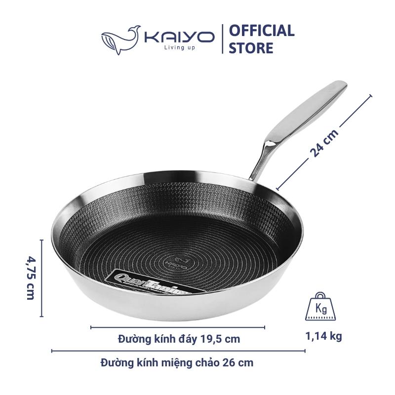 Chảo inox chống dính hoa văn nổi thân đáy liền 3 lớp tri-ply Kaiyo, size 26cm