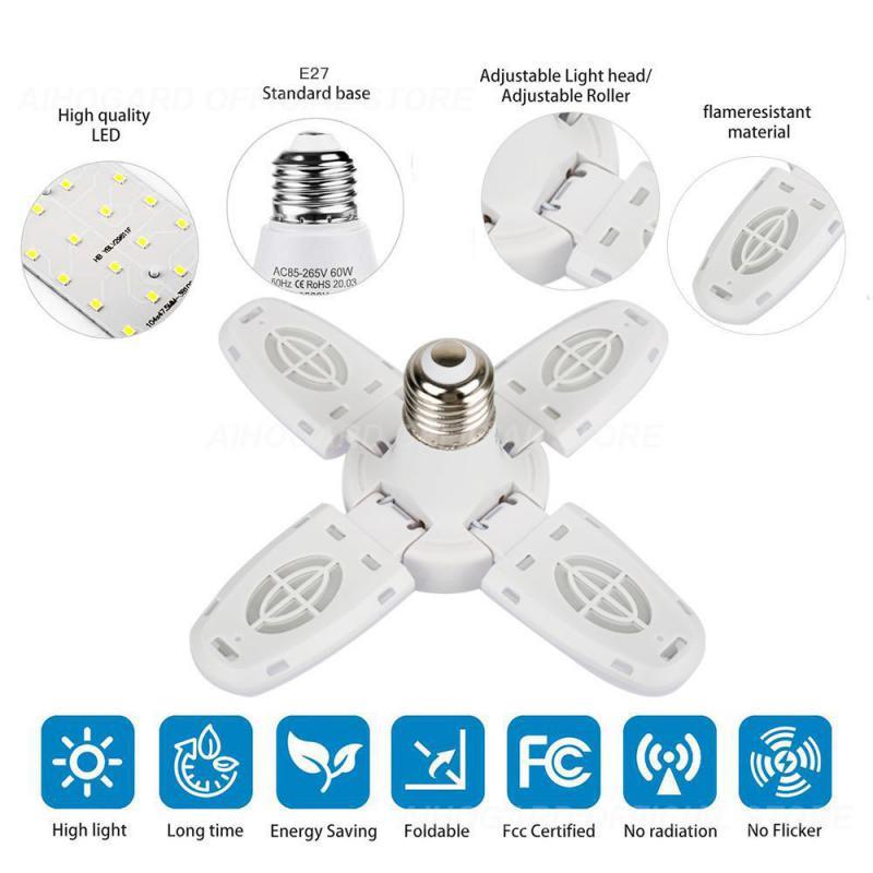Chiếu sáng công nghiệp có thể biến dạng di động cho nhà xưởng Nhà để xe Đèn gấp công nghiệp 38w Bóng đèn có thể gập lại Chiếu sáng có thể điều chỉnh