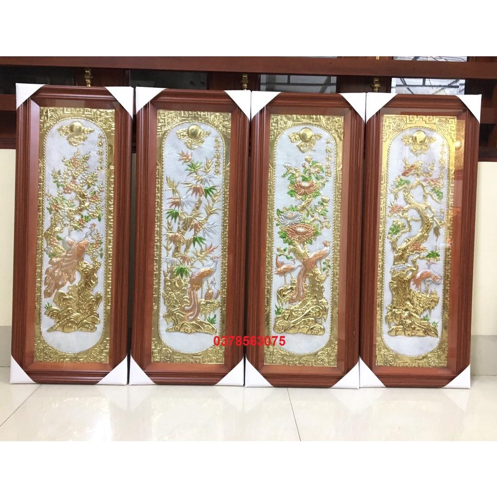Tranh tứ quý bằng đồng khung nhựa giả gỗ kích thước 40x1m