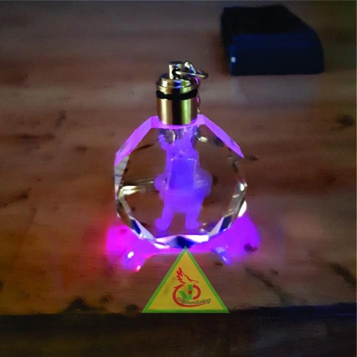 Móc khóa pha lê phát sáng khắc hình Gấu 3D_Quà tặng