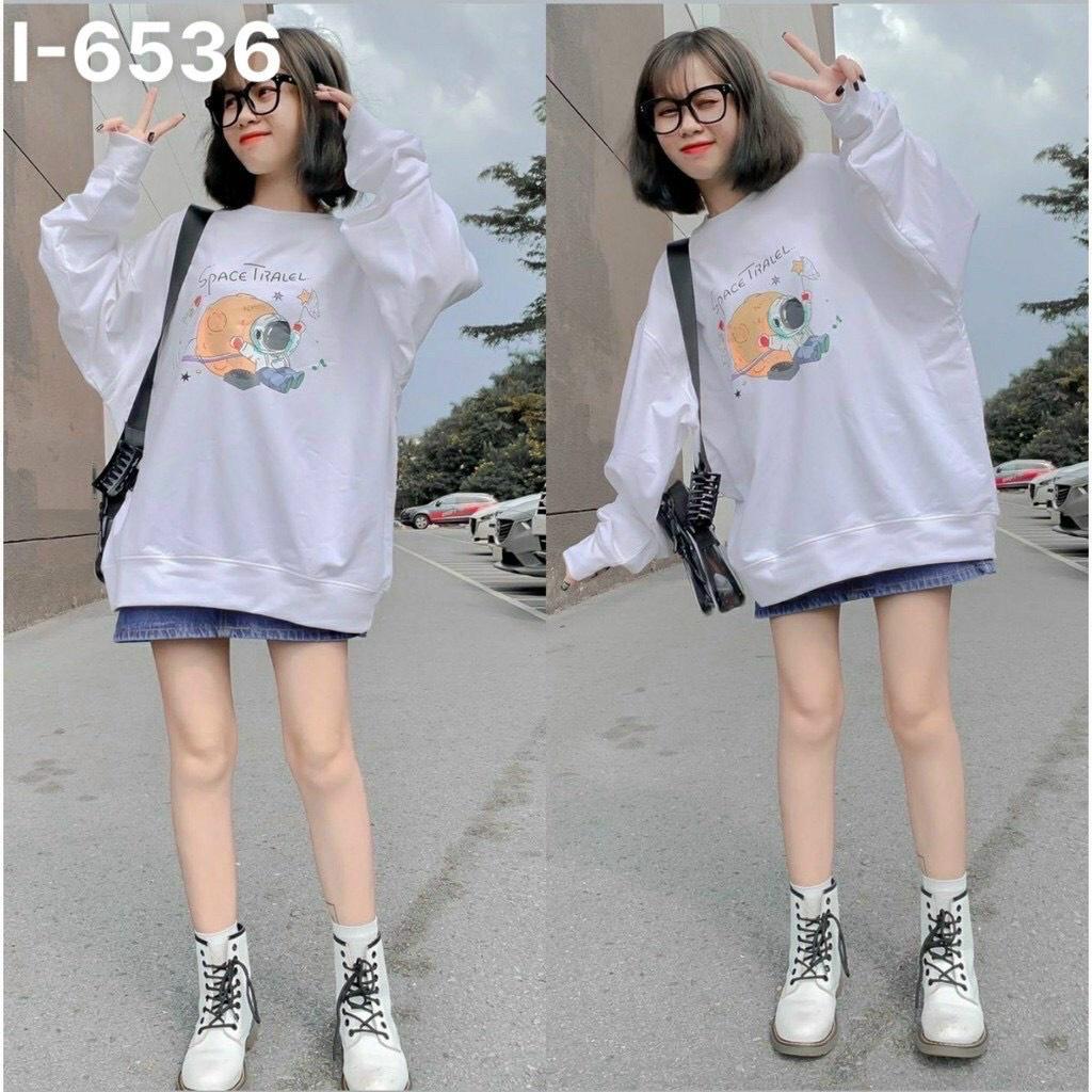 Áo Thun Sweater Nữ Tay Dài In Họa Tiết Vũ Trụ Space Travel