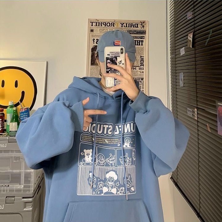 Áo Chống Nắng, Áo Hoodie Nỉ Nam Nữ Dài Tay In Chữ họa tiết hoạt hình STUDIO Có Nón Form Rộng Phong Cách Hàn Quốc Chất Liệu Cao Cấp Co Giãn Tốt