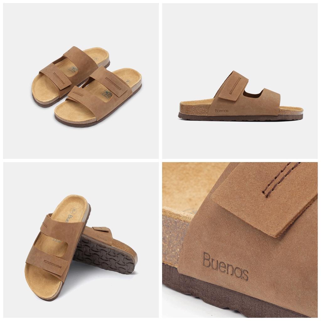 Dép đế trấu nam nữ da bò unisex birken quai ngang Buenas - BB04