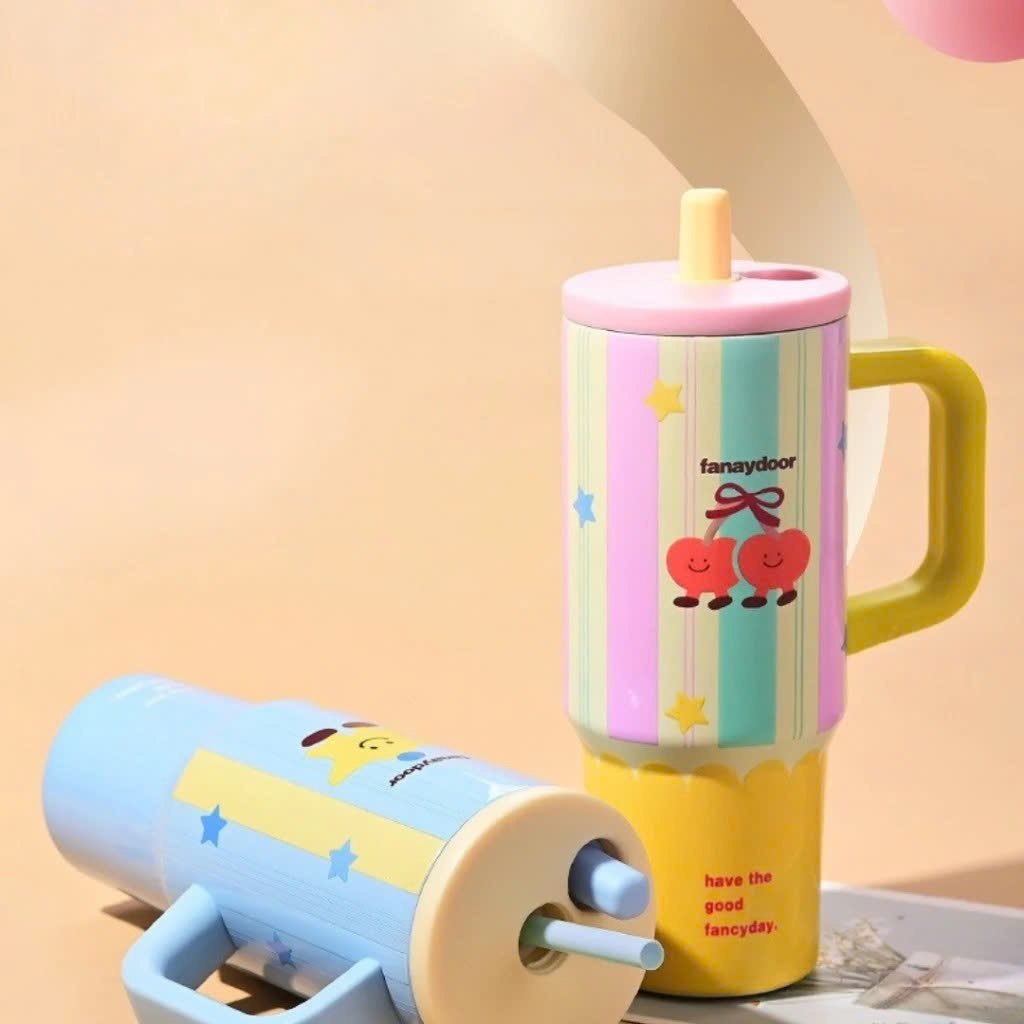 Ly Giữ Nhiệt Có Quai Cầm Họa Tiết Hình Dễ Thương Pastel Dung Tích 710ml Inox316 Giữ Nhiệt Tốt 6-8 Tiếng - HÀNG CHÍNH HÃNG MINIIN