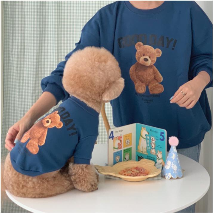 Quần áo vải Cotton cho Chó Mèo hình gấu thêu , Áo Giữ ấm ,Áo dày có tay. Quần Áo Thú Cưng