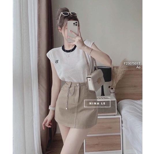 Áo LƯỚI len Montoghi dệt kim CHỮ B tay hến viền cổ tròn hàng Quảng Châu xinh xắn