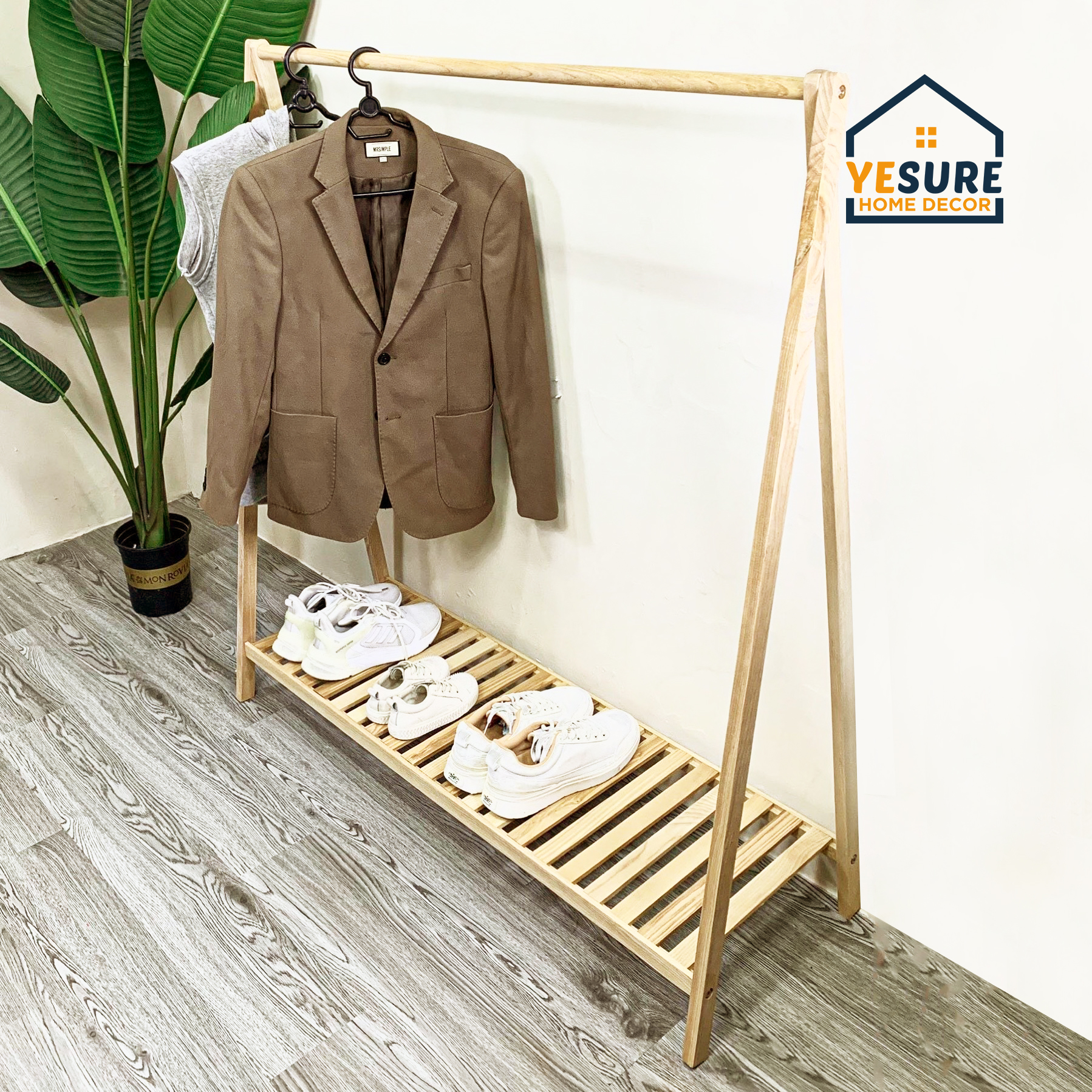 Giá kệ treo quần áo chữ A 1 tầng gỗ Tần Bì kiêm kệ móc quần áo đa năng trang trí phòng YESURE HOME DECOR - Hàng chính hãng