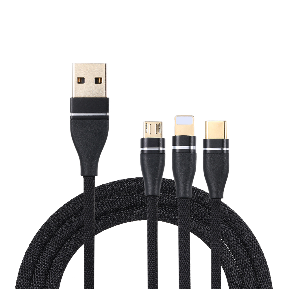 Cáp Sạc Dây Bện 3 Trong 1 1.2m Với Micro USB / Loại C Cho IPhone XIaomi Huawei Samsung Gauze