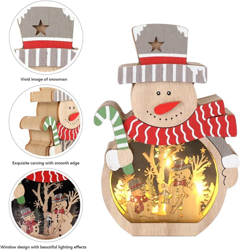 Đồ trang trí Giáng sinh Ông già Noel Đèn LED Trung tâm Giáng sinh Trang trí bàn Đồ trang trí người tuyết bằng gỗ có đèn Led để trang trí tiệc