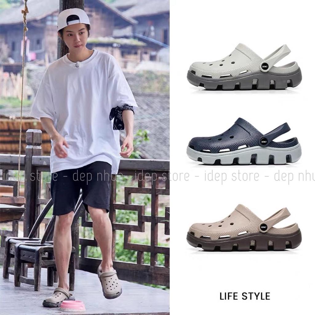 Dép Cross ĐEN unisex tặng 4 sticker SL013- Giày sục siêu nhẹ đi mưa IDEP