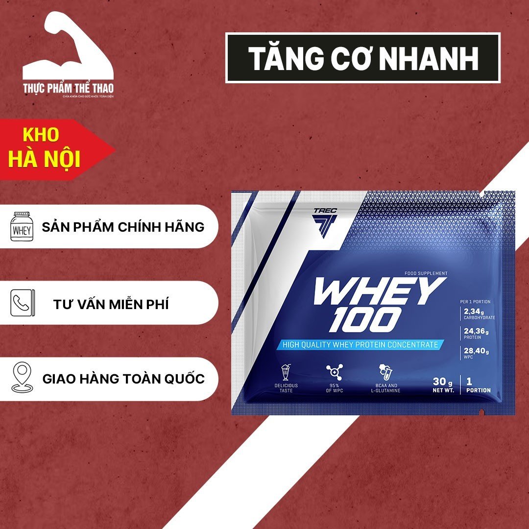 Sữa Tăng Cơ Whey Protein - WHEY 100 (700g - 900g) - Nhiều Mùi Vị - Hàng Chính Hãng TREC Nutrition