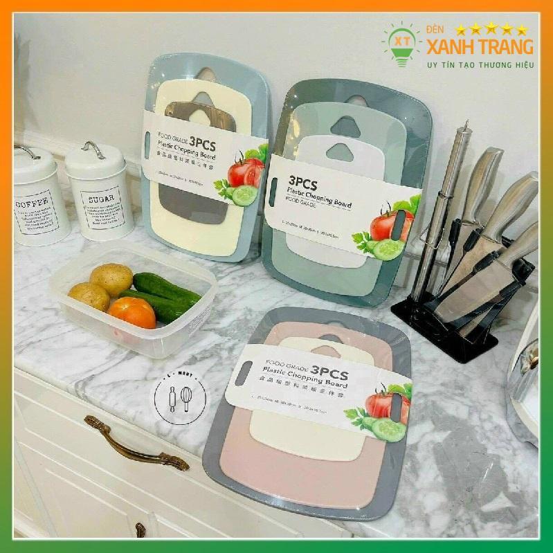 Bộ 3 thớt kháng khuẩn 5D Nhựa PP, set 3 kích thước chống xước chống trơn trượt, dễ vệ sinh
