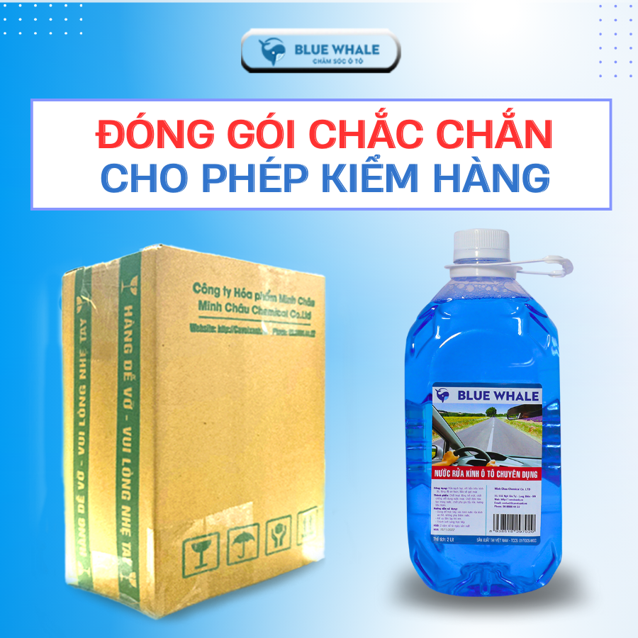 Hộp 6 can nước rửa kính ô tô Cá Voi 2L phù hợp mọi loại xe hơi, đổ trực tiếp vào bình chứa không cần pha thêm