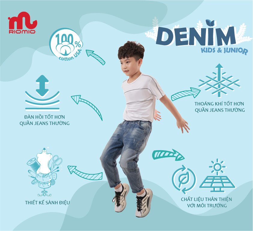 Quần jeans bé trai [Denim Cotton USA] chính hãng RIOMIO – RM010.1 màu light