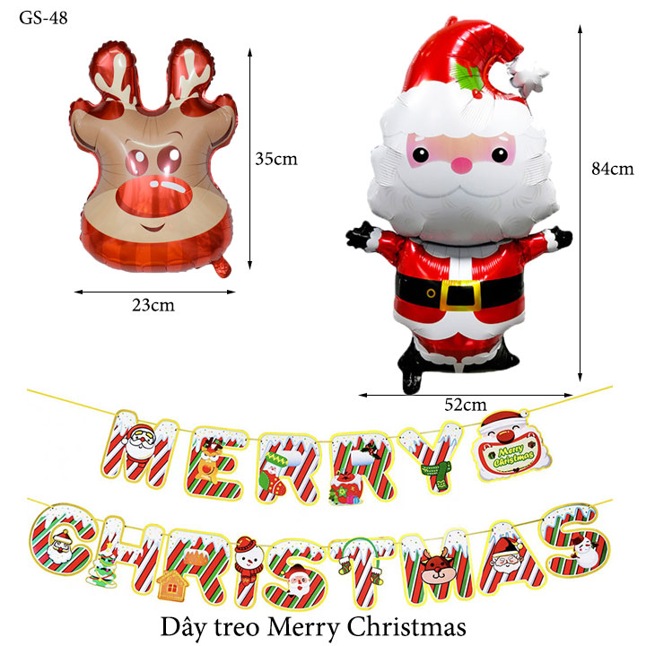 Bong bóng trang trí noel giáng sinh Merry christmas và ông già noel có đèn led - Tấm poster trang trí dịp giáng sinh noel