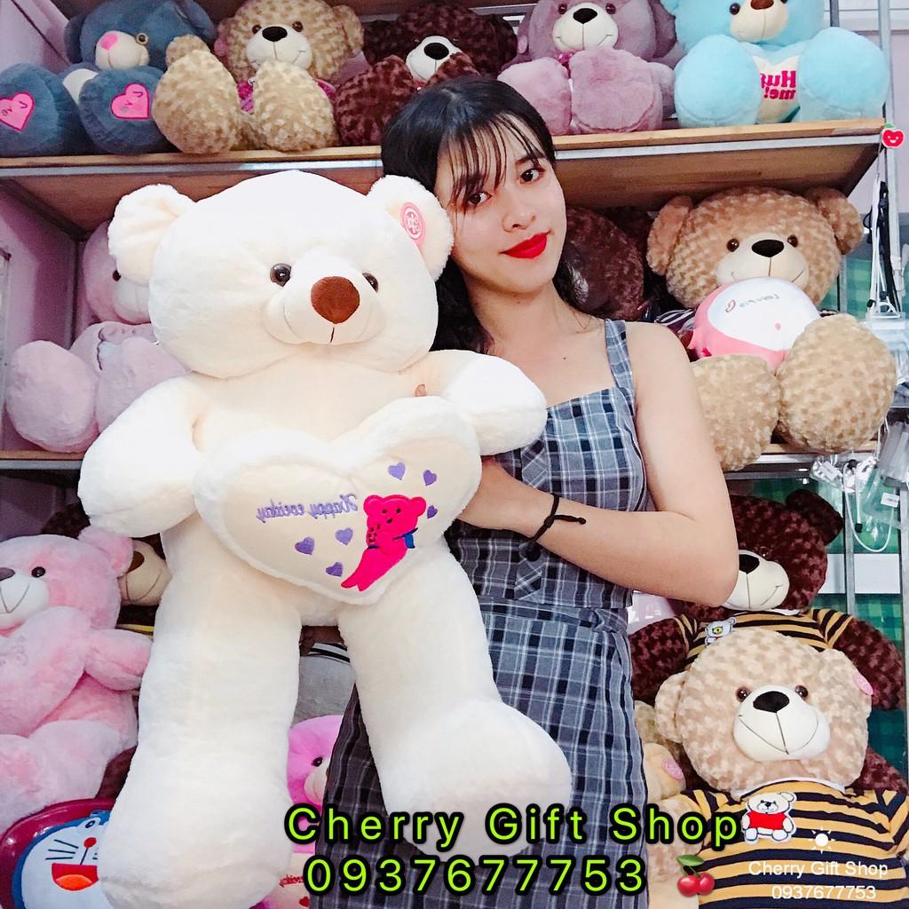 Gấu Bông Teddy Ôm Tim Cao Cấp 90cm Ảnh Shop Chụp