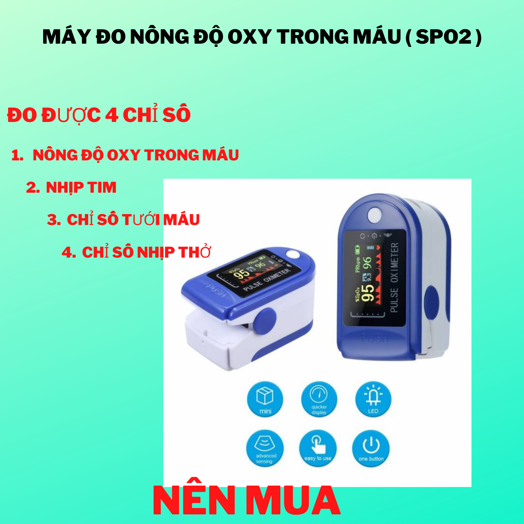 Máy đo nồng độ oxy trong máu có đen led (SpO2)