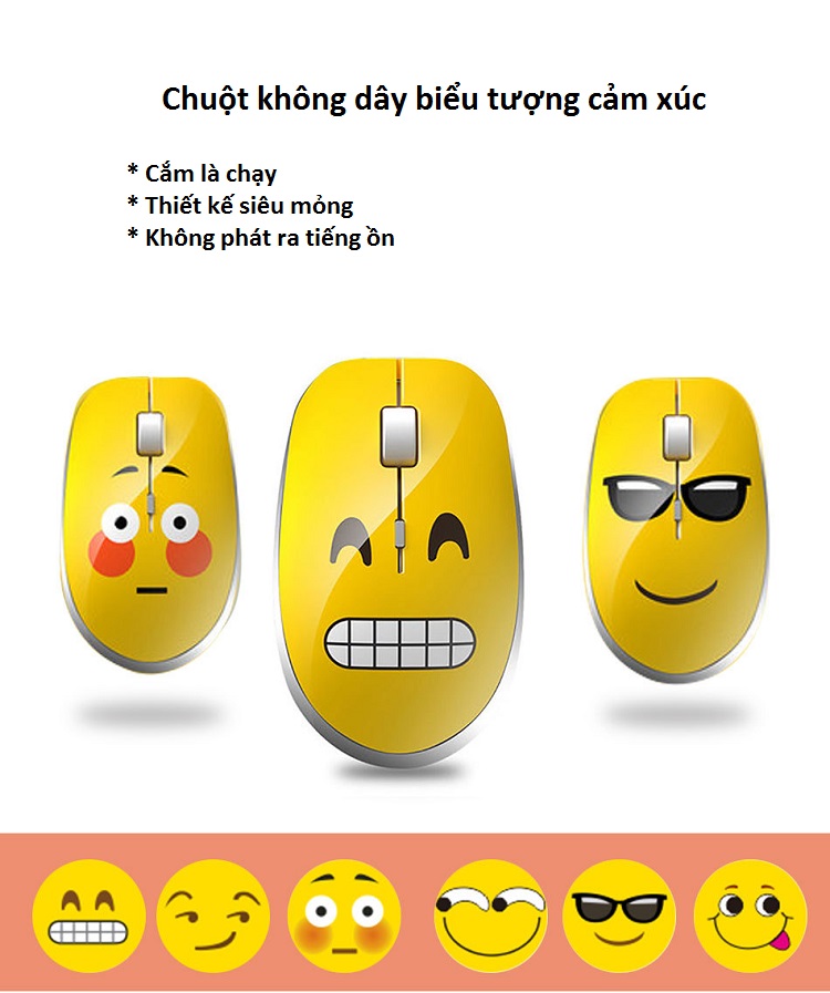 Chuột không dây biểu cảm cảm xúc 06 ( Chống ồn, mặt cười dễ thương ) - Hàng nhập khẩu