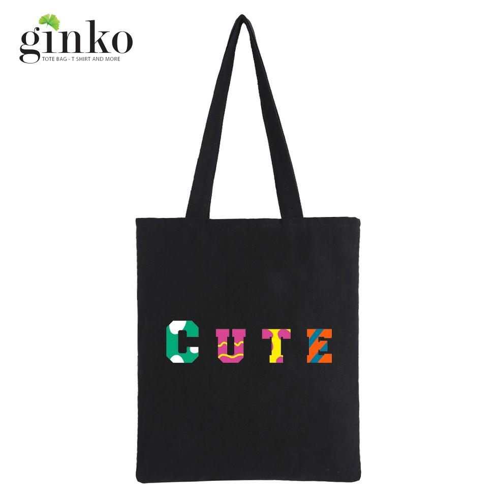 Túi Tote Vải Canvas Ginko kiểu basic có dây kéo khóa miệng túi( có túi con bên trong) đựng vừa laptop 14 inch và nhiều đồ dùng khác Phong Cách ulzzang Hàn Quốc In Hình CUTE B28