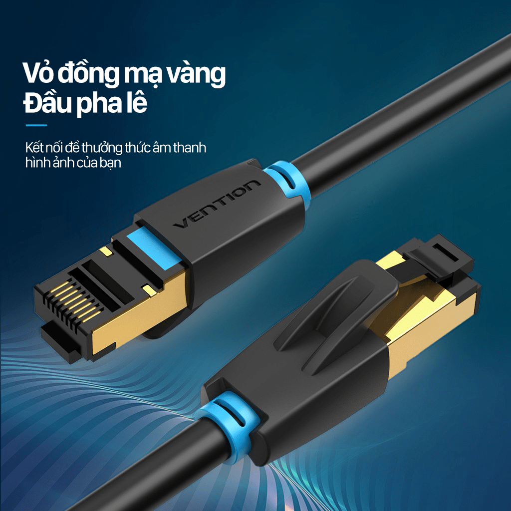 Dây cáp mạng hai đầu đúc sẵn CAT8 SSTP VENTION tròn, dài 1m đến 20m IKAB - Hàng chính hãng