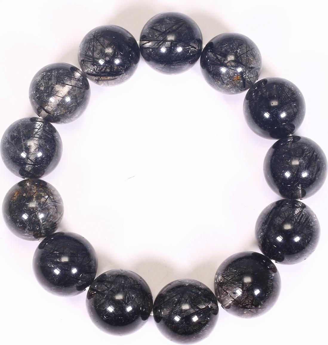 Vòng tay đá thạch anh tóc đen size hạt 17mm mệnh thủy, mộc - Ngọc Quý Gemstones