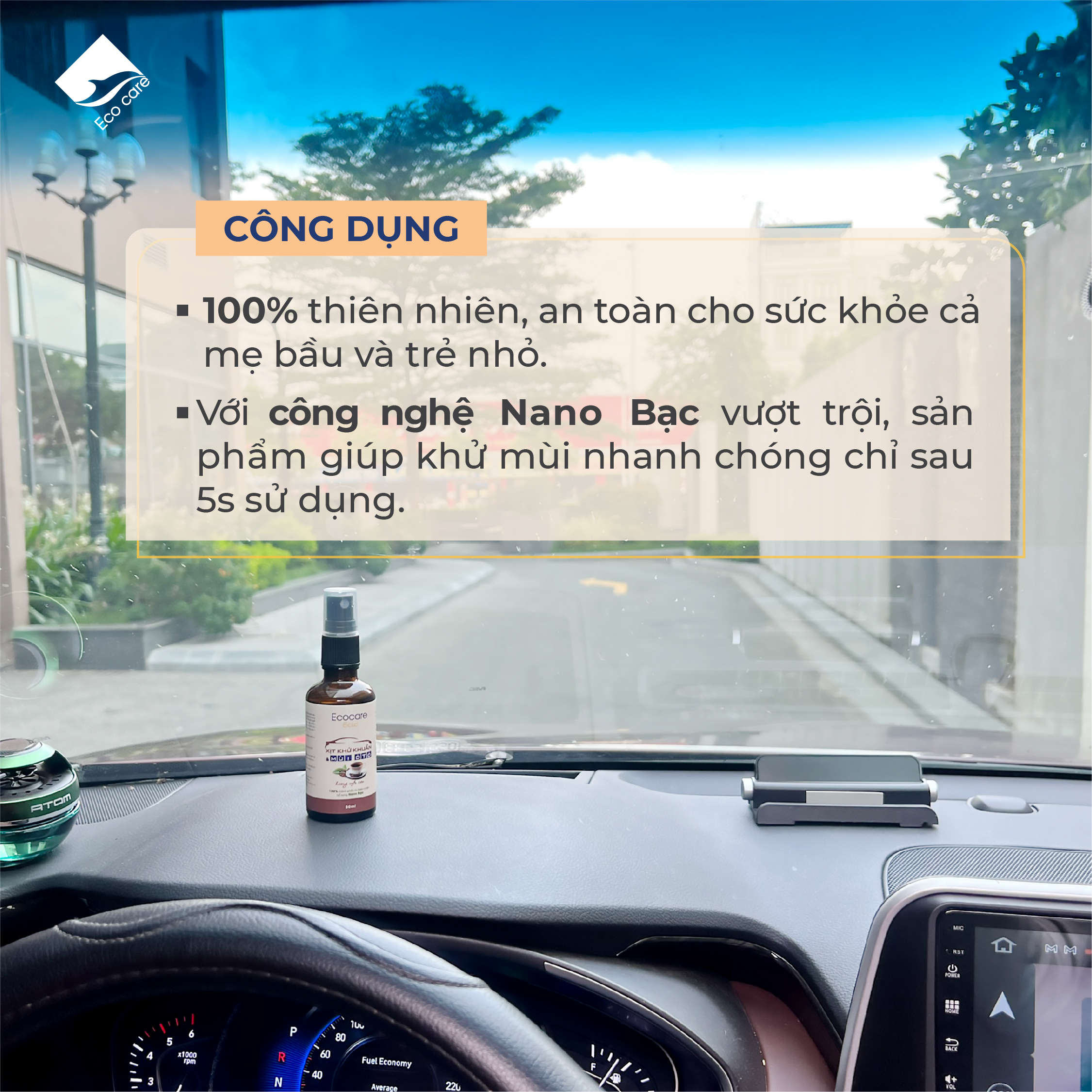 Xịt Khử Mùi Và Khử Khuẩn Ô Tô Ecocare 50ml Công Nghệ Nano Bạc Vượt Trội Xóa Bỏ Nỗi Lo Say Xe