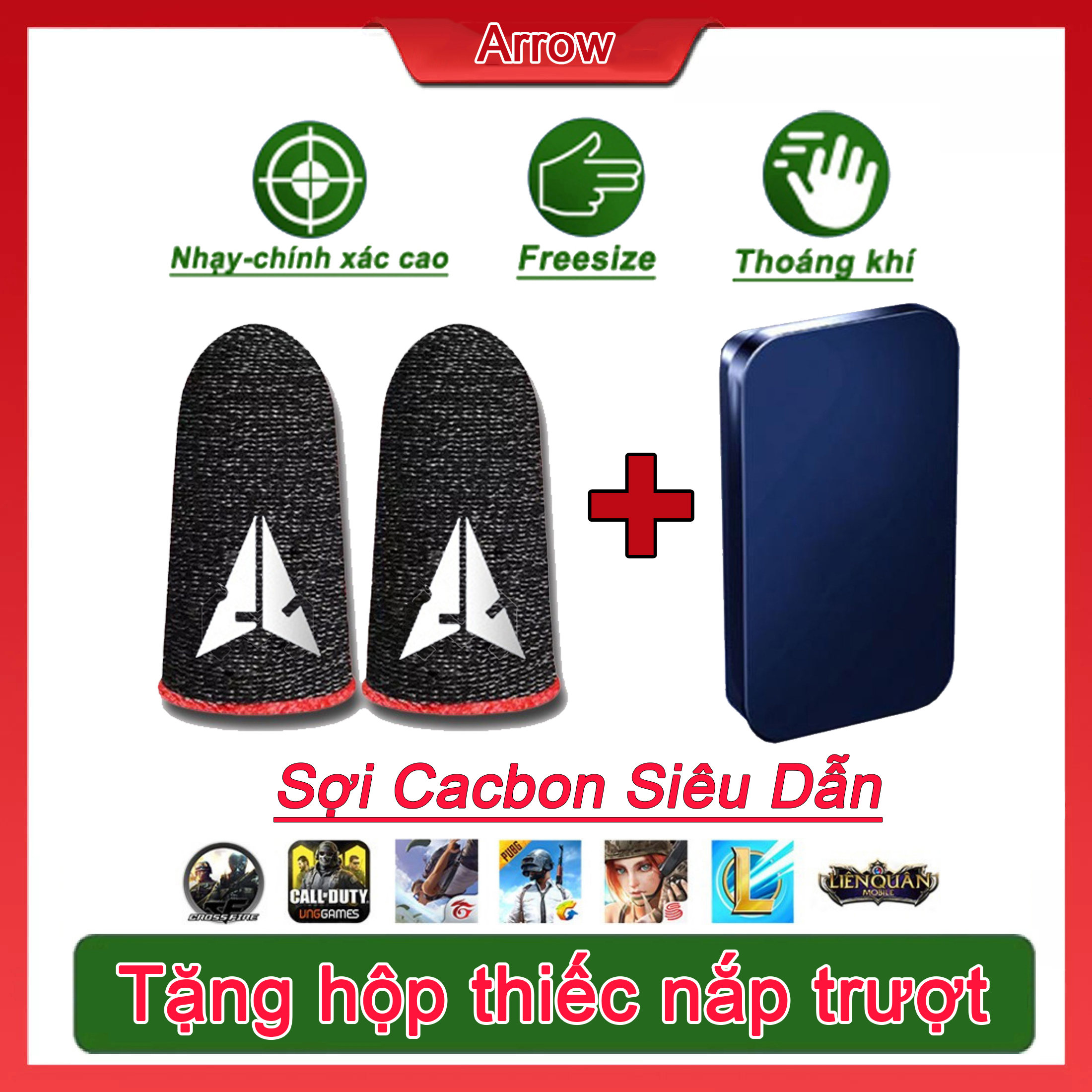 Bao tay chơi game ff siêu nhạy Arrow Sợi Cacbon siêu dẫn Găng tay Mobile cảm ứng chống mồ hôi chống trượt - Bộ 2 ngón màu viền ngẫu nhiên - Hàng nhập khẩu