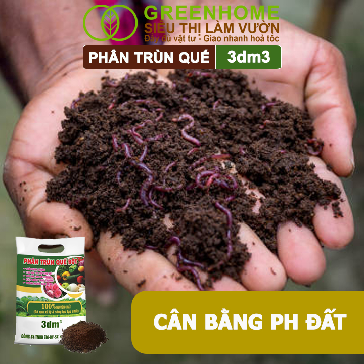 Phân Trùn Quế Bột Greenhome, Bao 3dm3, Nguyên Chất, Bổ Sung Dinh Dưỡng, Cải Tạo Đất