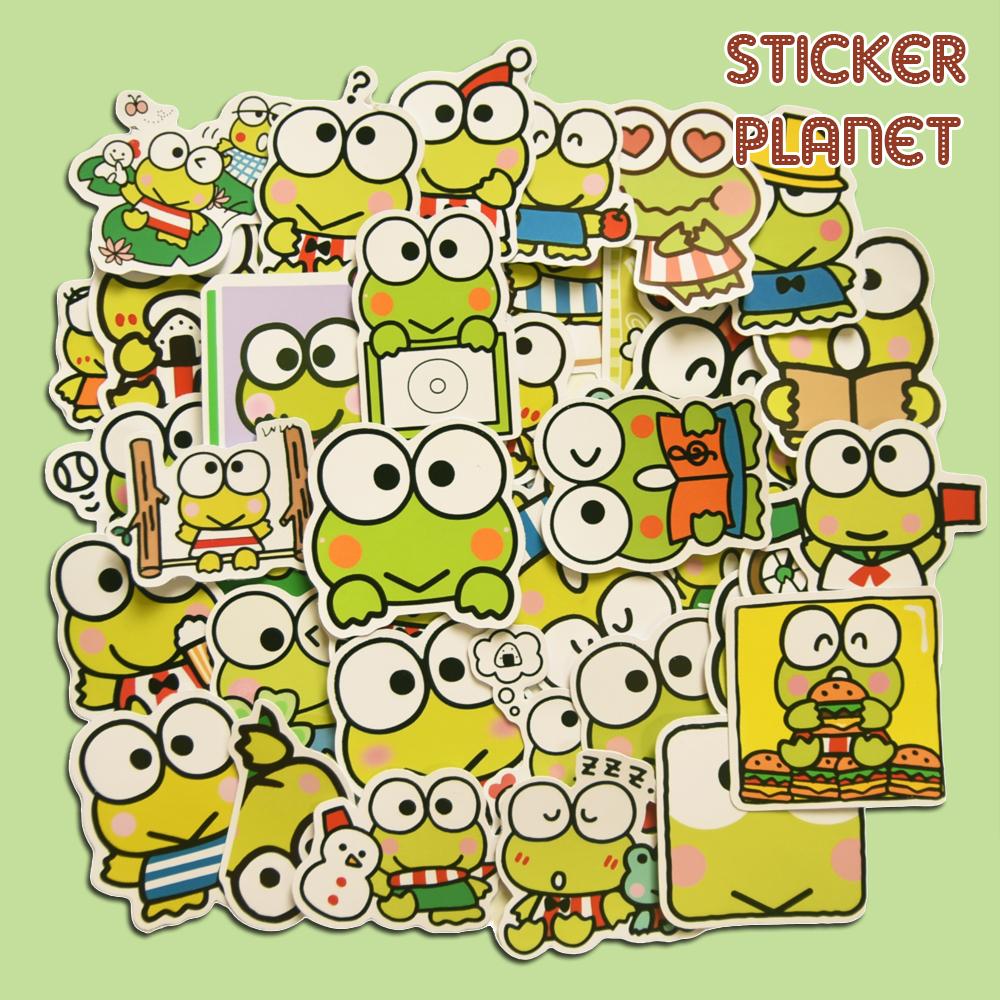 Bộ sticker sanrio ếch xanh Keroppi trang trí mũ bảo hiểm, đàn, guitar, ukulele, điện thoại laptop