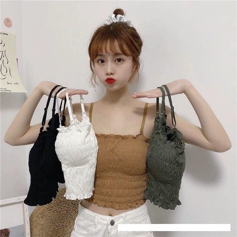 Áo Bra croptop nhún QUAI CÓ THỂ ĐIỀU CHỈNH, có mút ngực0.5cm dời, quai dời có thể điều chỉnh Hot trend, co giãn, nhiều màu để chọn lựa cho nữ Women Thun Dáng Ngắn