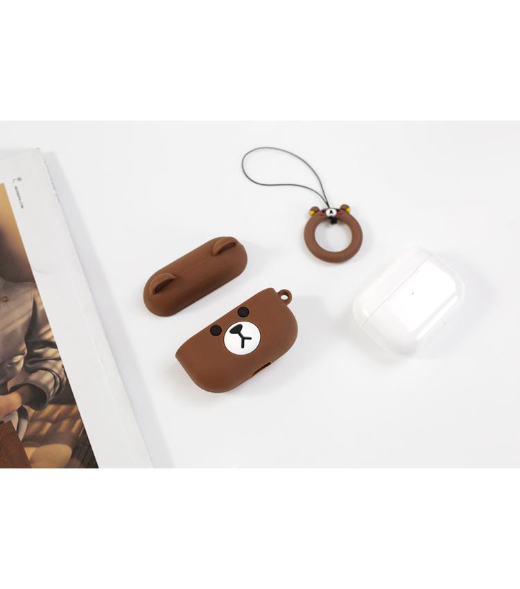 Airpods Pro Case Ốp Bảo Vệ Cho Airpods Pro Hình Gấu Line Nâu _Tặng Kèm Móc Khóa Dây Da