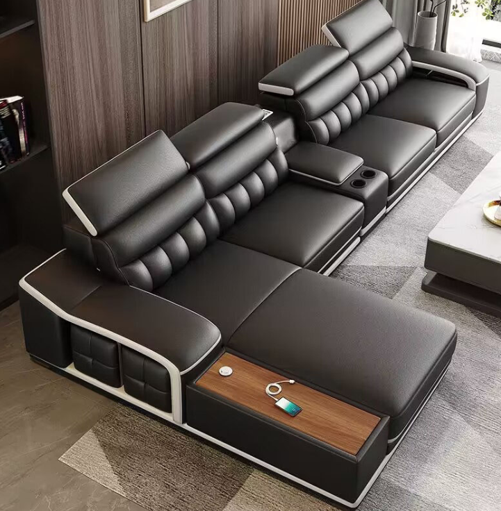 Sofa da góc L đầu bật cao cấp Tundo HDCT-08