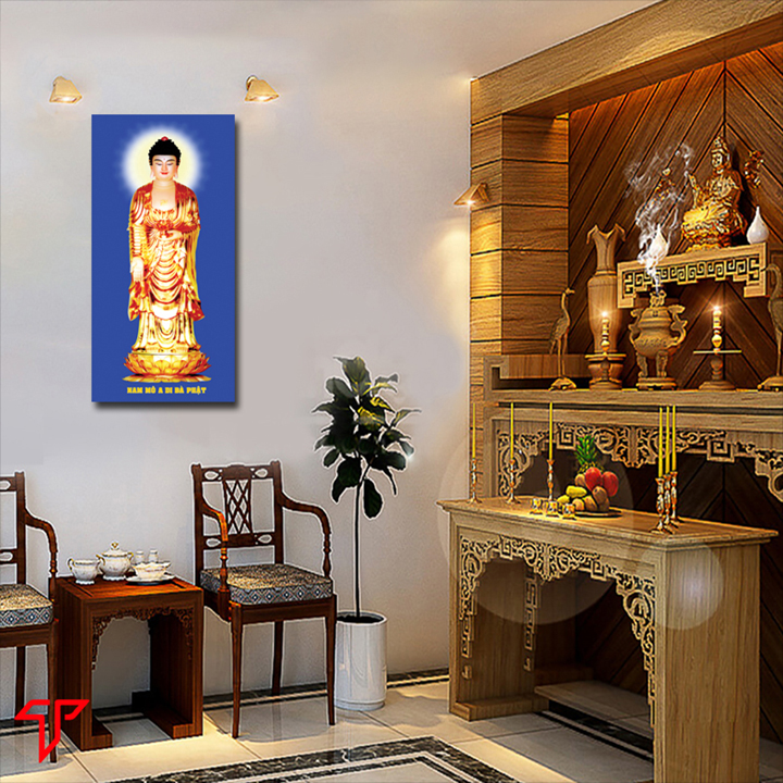 Hình phật in gỗ MDF cao cấp trang trí nhà cửa, nơi thờ cúng mẫu phật adida, tam thánh, Tranh Phật Giáo Tam Thánh 2432