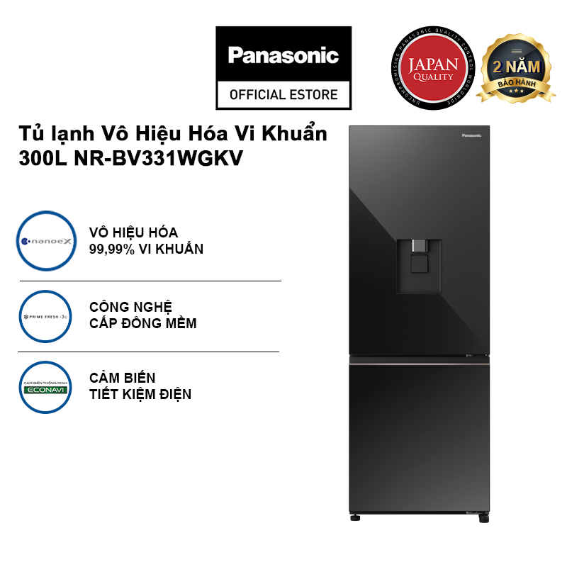 Tủ lạnh Panasonic Vô Hiệu Hóa Vi Khuẩn 300L NR-BV331WGKV Lấy Nước Ngoài Kháng Khuẩn - Cấp Đông Mềm - Ngăn Đá Dưới - Hàng chính hãng