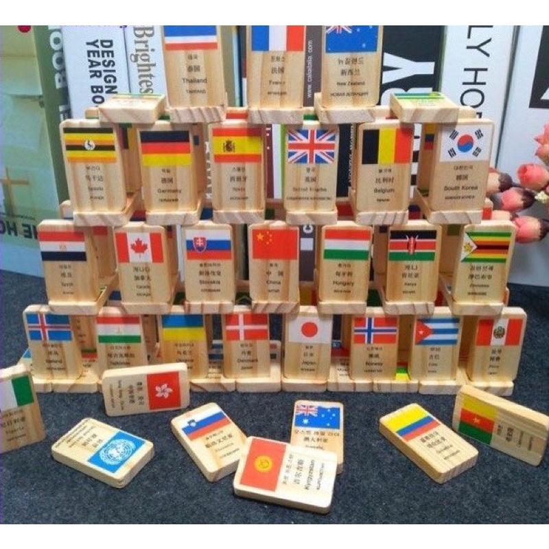 Bộ đồ chơi giáo dục , đồ chơi xếp hình Domino cờ 100 quốc gia bằng gỗ cho bé học tập, tăng khả năng quan sát tư duy tốt