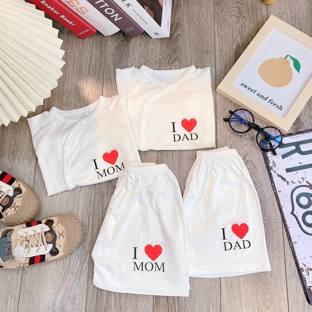 (MS10)Bộ cộc tay thun lạnh khuy lệch LOVE MOM/LOVE DAD cho bé yêu