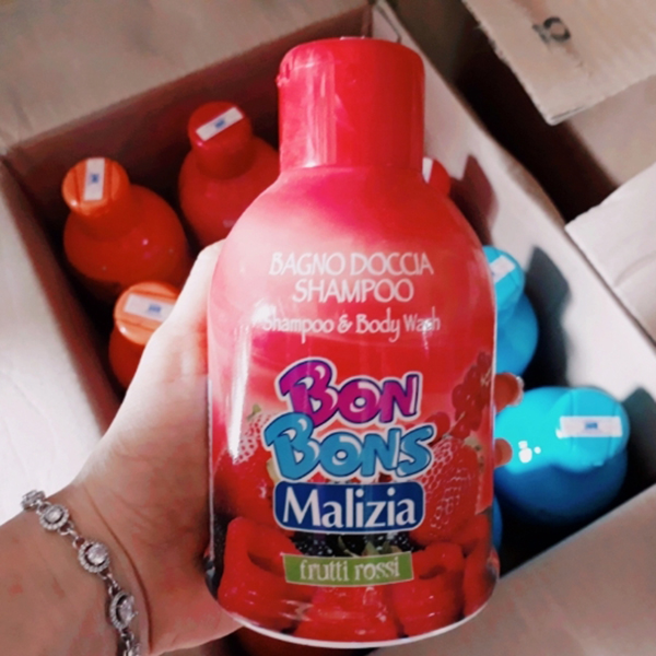 Sữa tắm gội trẻ em Malizia Bon Bons Frutti Rossi trái cây đỏ 500ml + Móc khóa