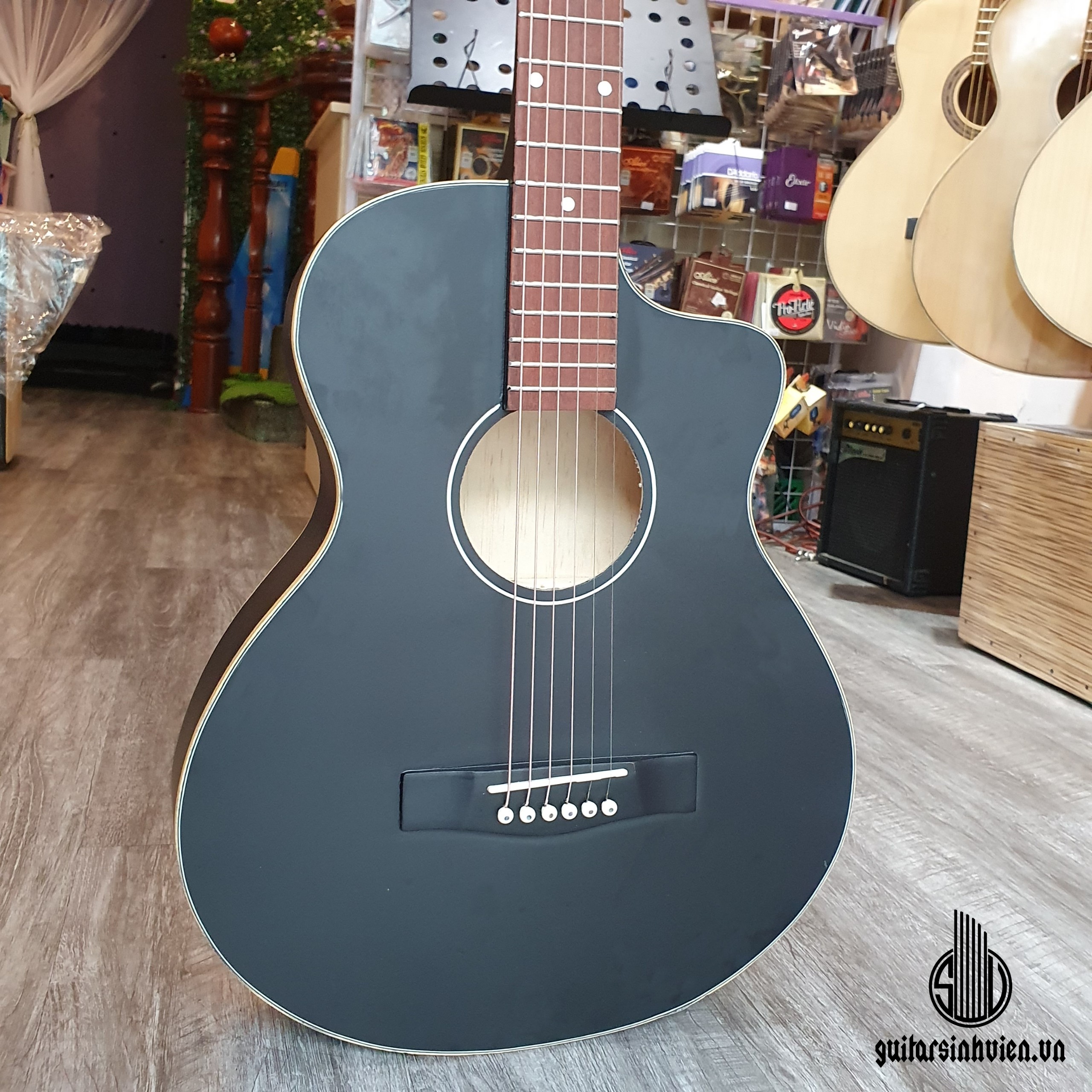 Đàn guitar mini màu đen acoustic - Tặng kèm bao da và phụ kiện