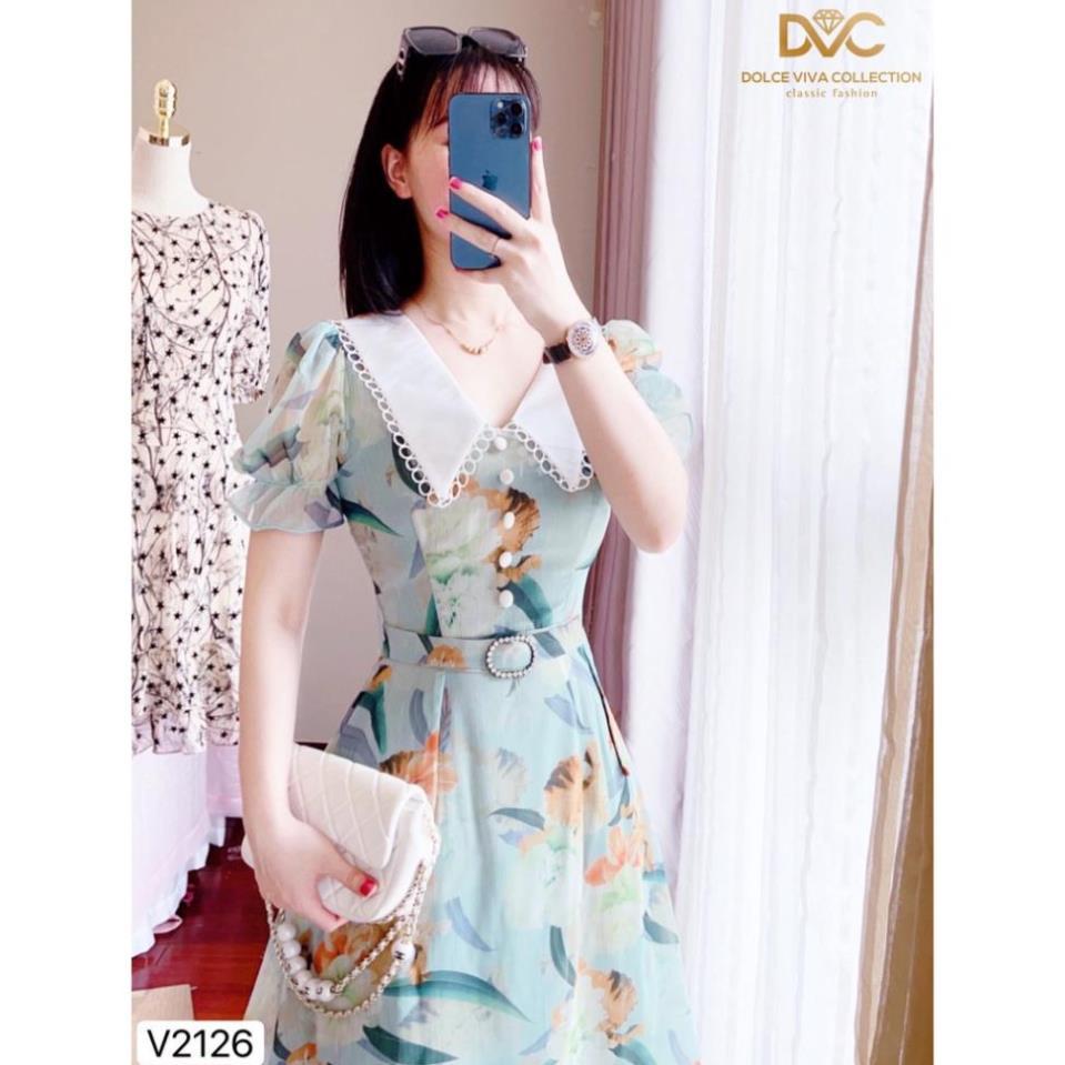 Váy hoa cổ phối kèm đai V2126 - DOLCE VIVA COLLECTION