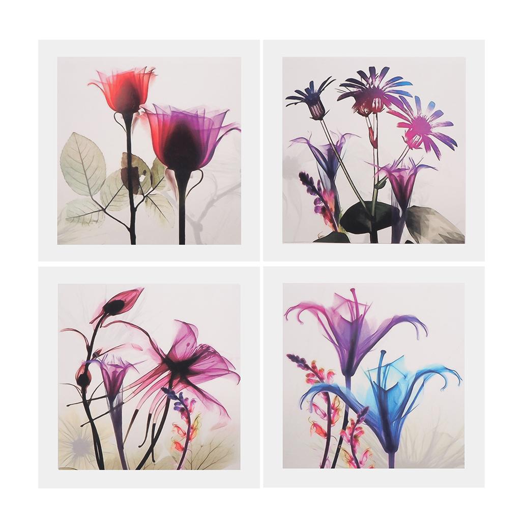 4 Panel Canvas Oil Painting Wall Decor Artwork Poster - Colorful Flower