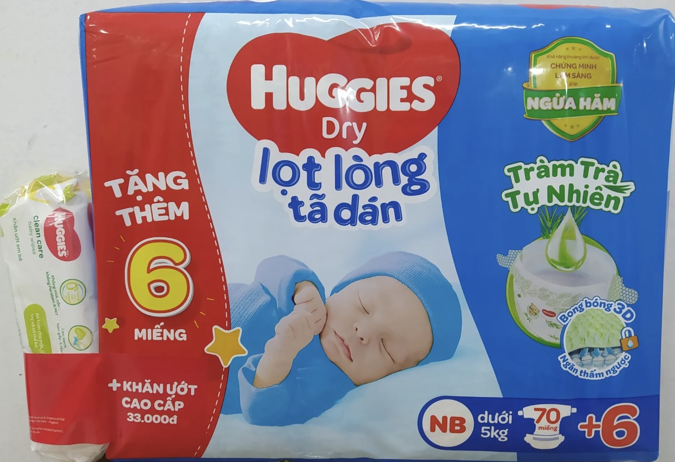 Sỉ-Tặng thêm 6 miếng -Tã Dán Huggies NB70- Skin Perfect ( Dưới 5kg)- Date luôn mới