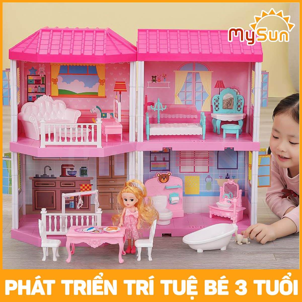 Mô hình lâu đài ngôi nhà búp bê công chúa đồ chơi xếp ghép hình cho bé gái 2 3 4 5 6 tuổi MySun