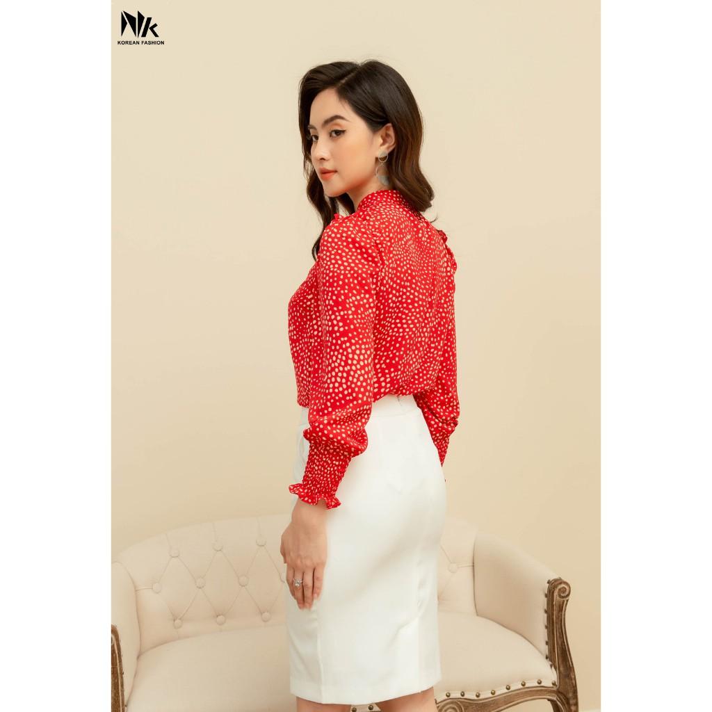 Áo Sơ Mi Nữ Công Sở NK FASHION Cổ Tàu Bèo Vai, Họa Tiết Chấm Bi, Voan Hàn Mềm Mịn NKSM2101014